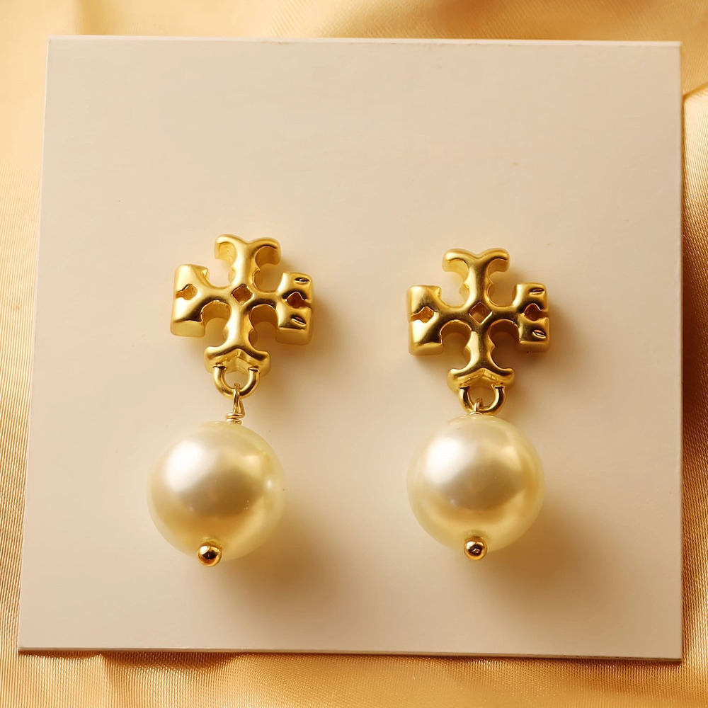 Tory Burch Gold Plated Copper Faux Pearl Drop Earrings